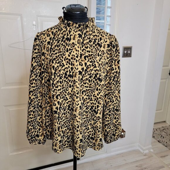 J.Crew Leopard Print Ruffle Neck Blouse Size S - Picture 2 of 8